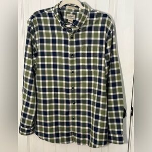 L.L Bean Slightly Fitted Blue and Green Button Down Flannel